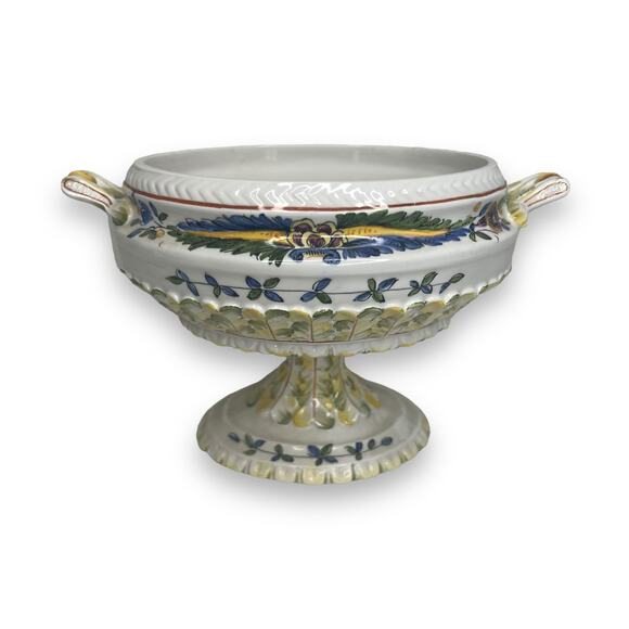 Hand Painted Vintage Italian Faience Footed Porcelain Tureen W/ Underplate Italy - Picture 8 of 15